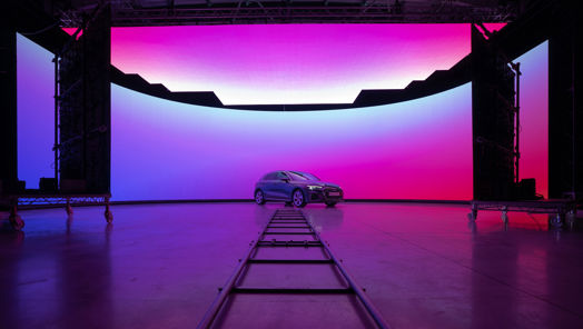 A car is on a virtual production set