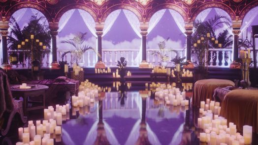 Virtual production screen showing a temple