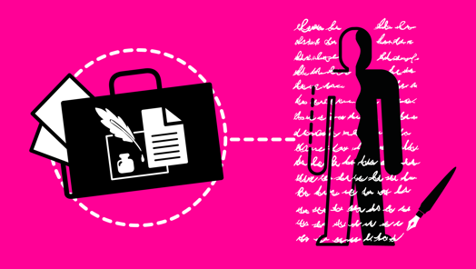 Icon of a writer with a portfolio showing pen and ink