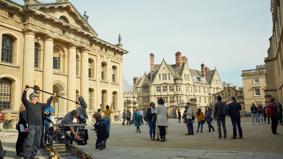 Filing on location in a square in a Wales city