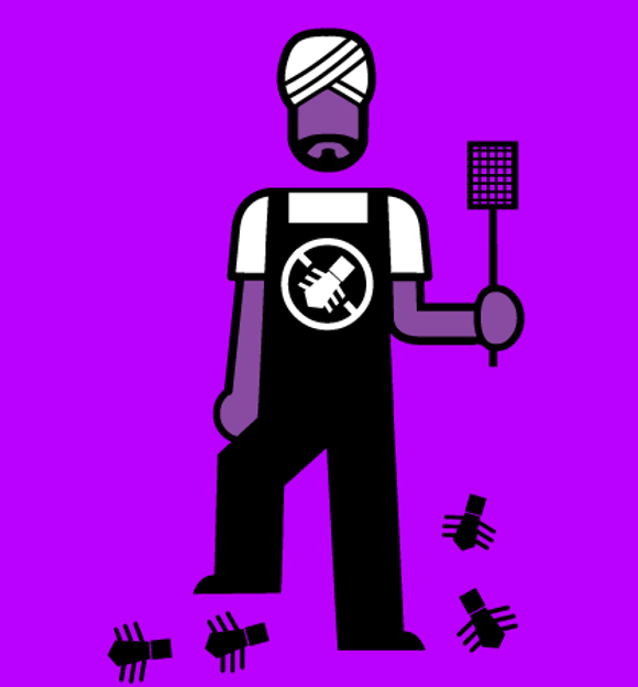 An illustration of a games tester catching computer bugs illustration